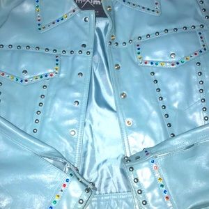 Wilson leather light blue💙leather jacket with stones ands studs.💎